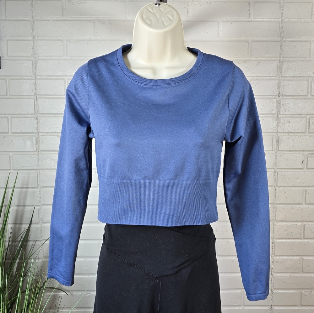 Offline aerie Blue Long Sleeve Cropped Crewneck Workout Top Medium